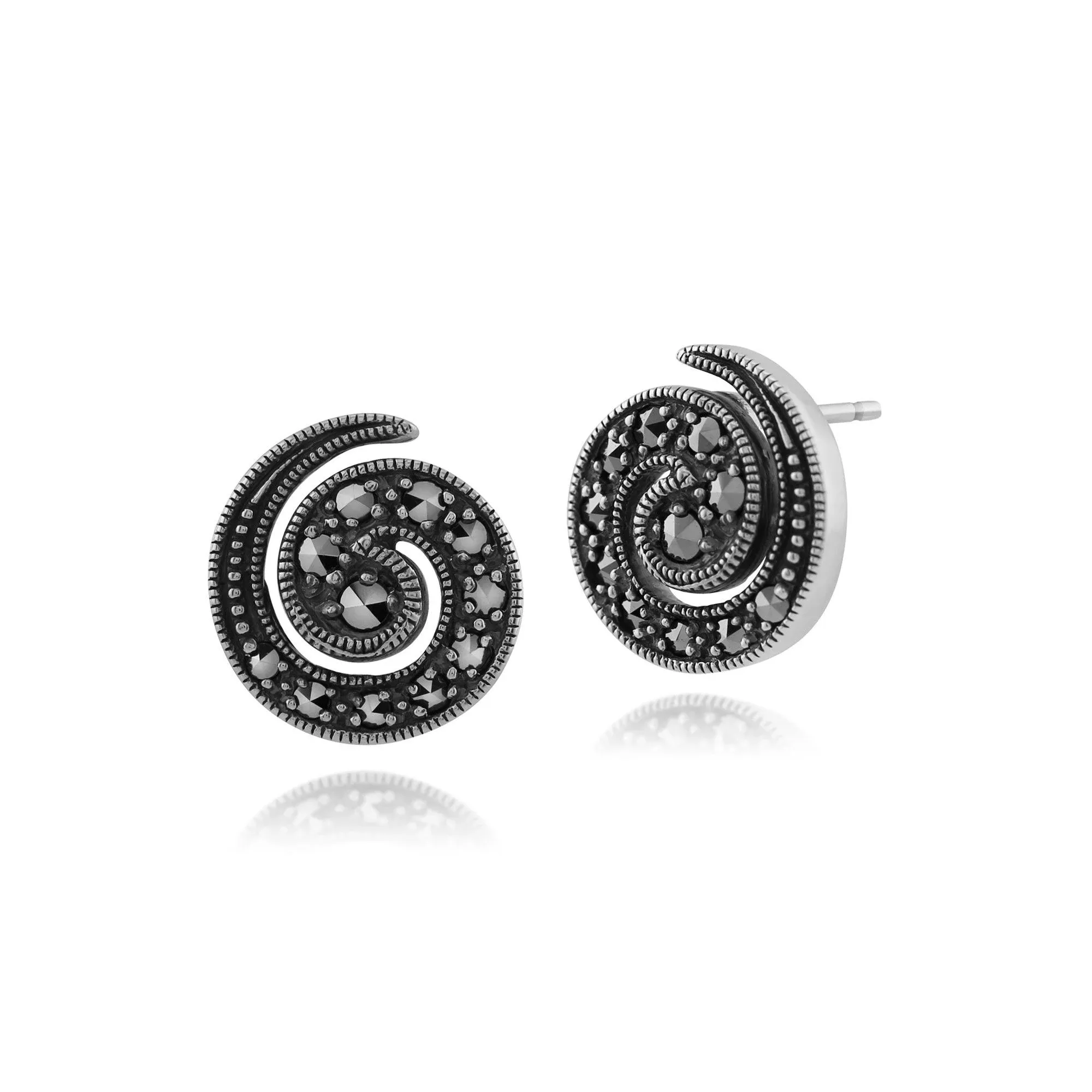 Gemondo USA 925 Sterling Silver Art Nouveau Marcasite Swirl Stud Earrings