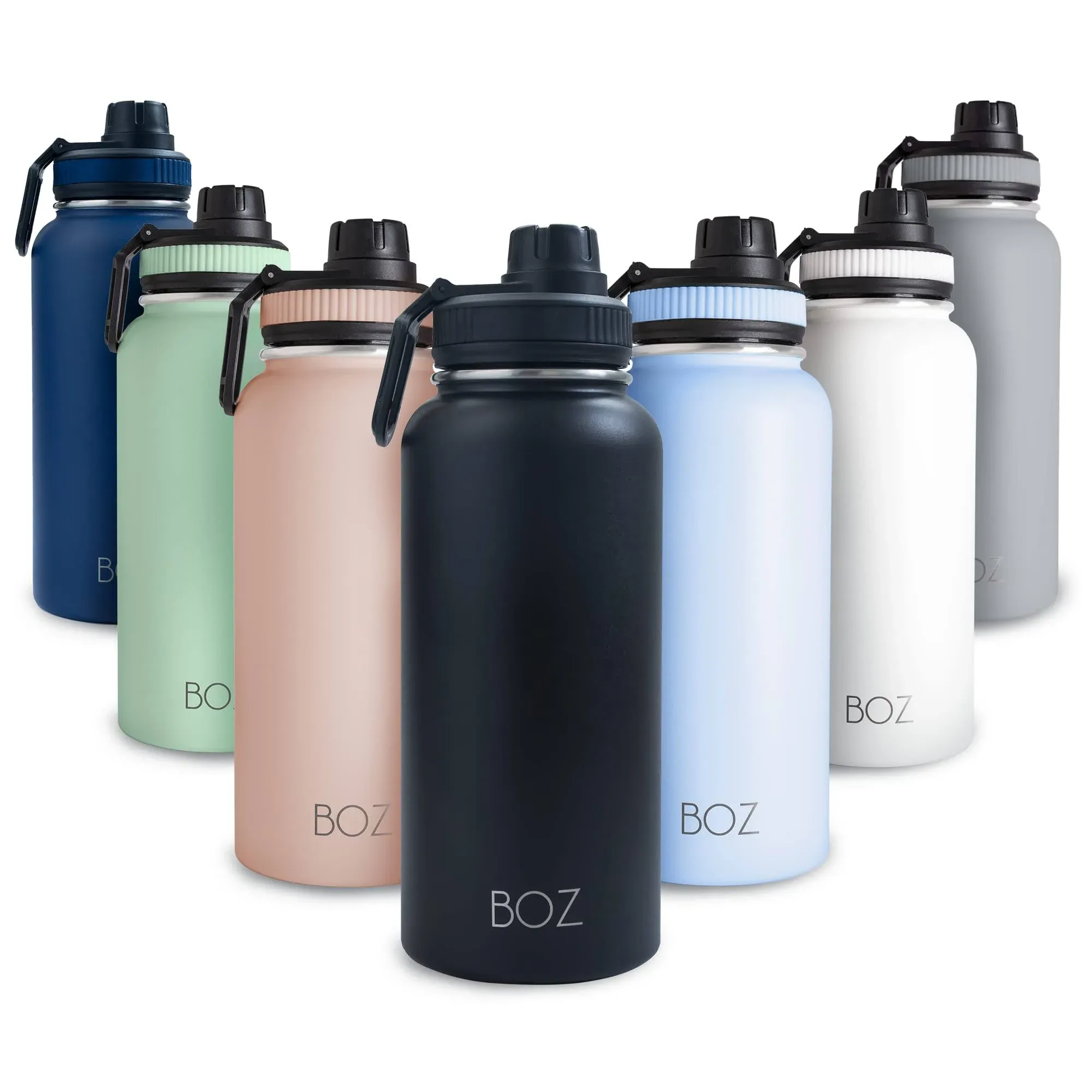 BOZ Stainless Steel Water Bottle 1l, Insulated Water Bottle, Wide Mouth BPA Free 1 Litre Water Bottle, Vacuum Double Wall Metal Water Bottle, Matte Black Water Bottle