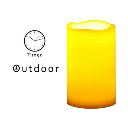 iZAN Outdoor Indoor Flameless Candles with Timer Waterproof Plastic Realistic Flickering Battery Operated LED Pillar Candles Long Lasting 1500 Hours Battery Life 3x5 inch Waved Edge 2-Pack