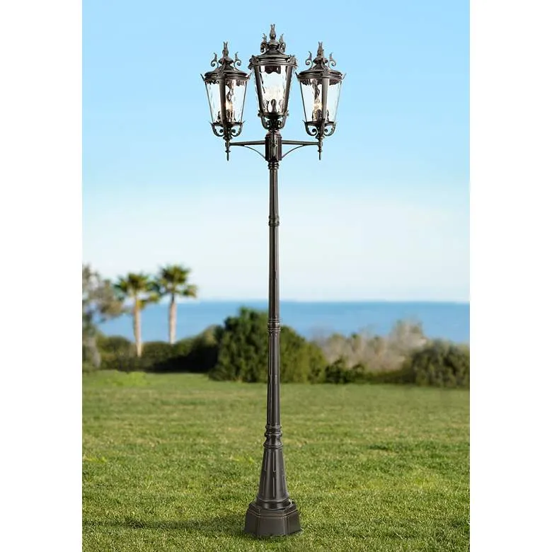 Casa Marseille™ 100"H Black Outdoor 3-Light Post Light