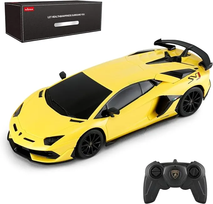 RASTAR Lamborghini Remote Control Car, 1/24 RC Lamborghini Aventador SVJ RC Model Toy Car, Yellow