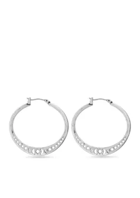 Lucky Brand Silver-Tone Floral Openwork Hoop Earrings, Gray