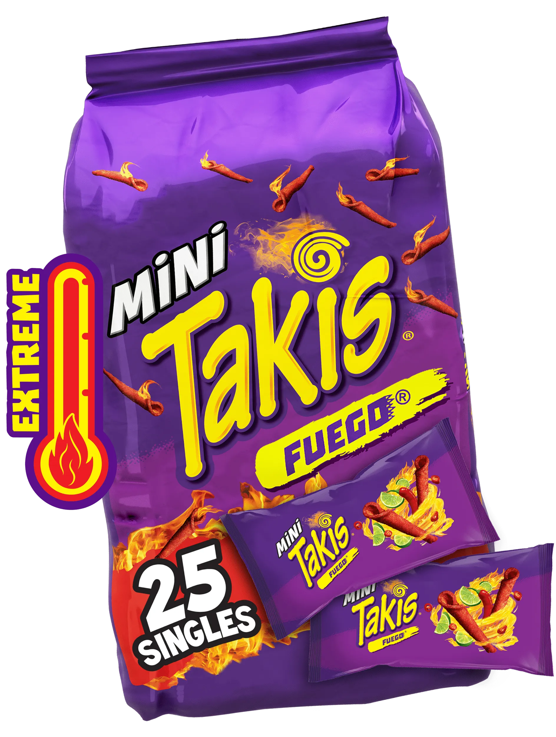 Takis Fuego Mini 25 pk / 30.75 oz Bite Size Multipack, Hot Chili Pepper & Lime Rolled Tortilla Chips