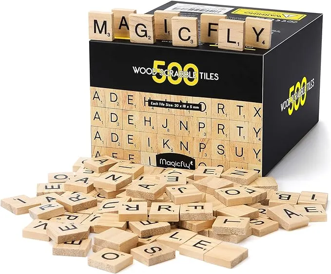 Magicfly 500 Pieces Letter Tiles, Wooden Scrabble Tiles for Crafts, A-Z Capital 