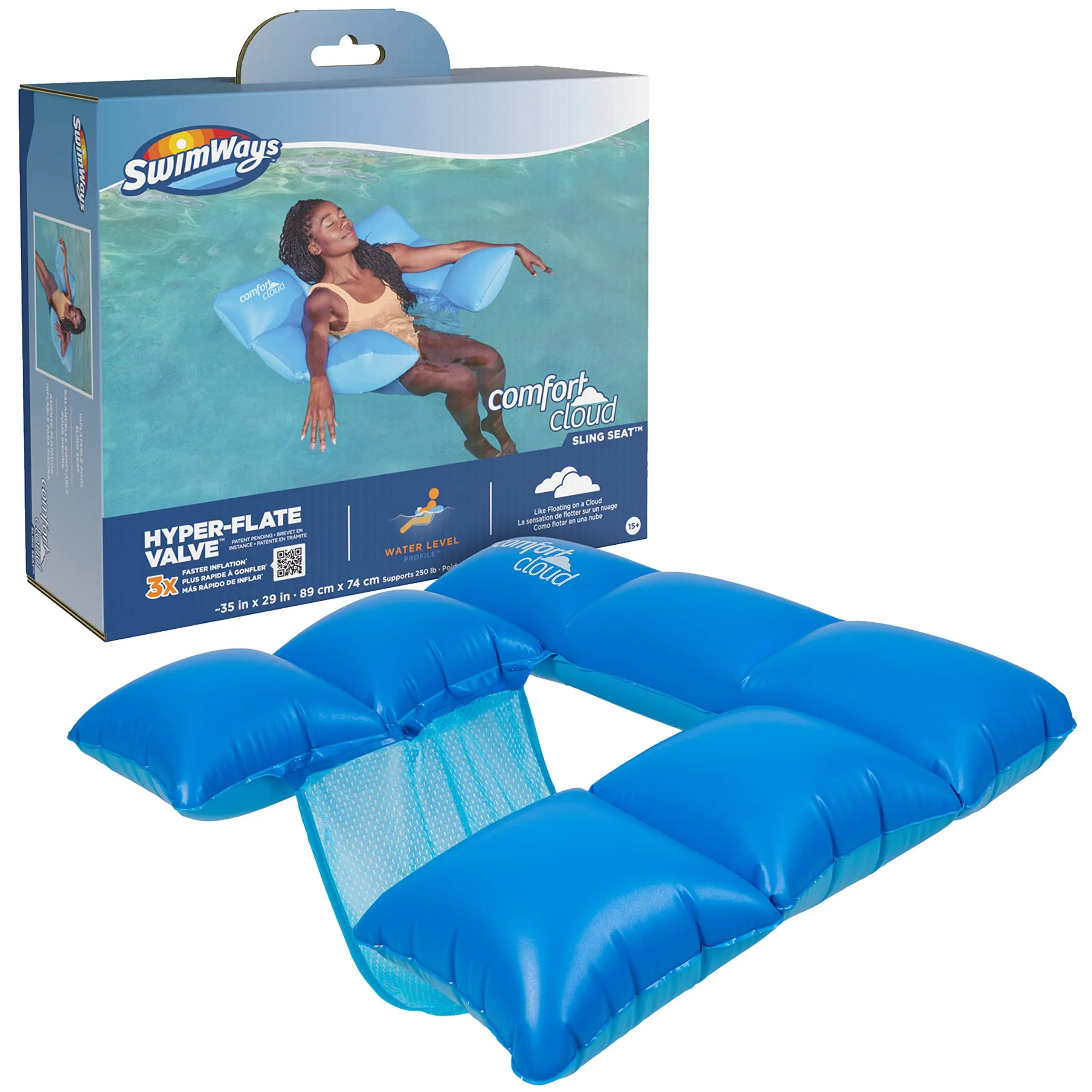 Swimways Comfort Cloud Sling Seat Pool Chair with Fast Inflation &amp; Arm Support,