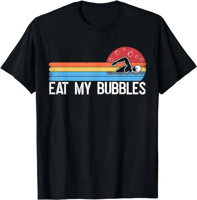 Funny Swimming Swimmer Eat My Bubbles Swim Retro T-Shirt