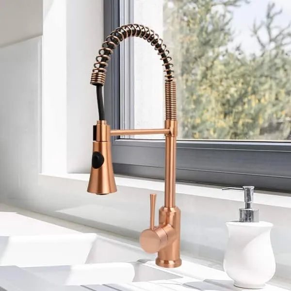 Akicon One-Handle Pre-Rinse Pull-Down Spring Kitchen Faucet in Antique Copper