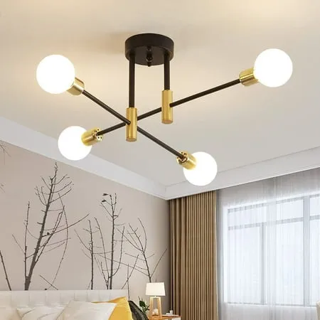 Deyidn Sputnik Chandelier Modern Ceiling Light Fixture Mid Century Black and Gold ...