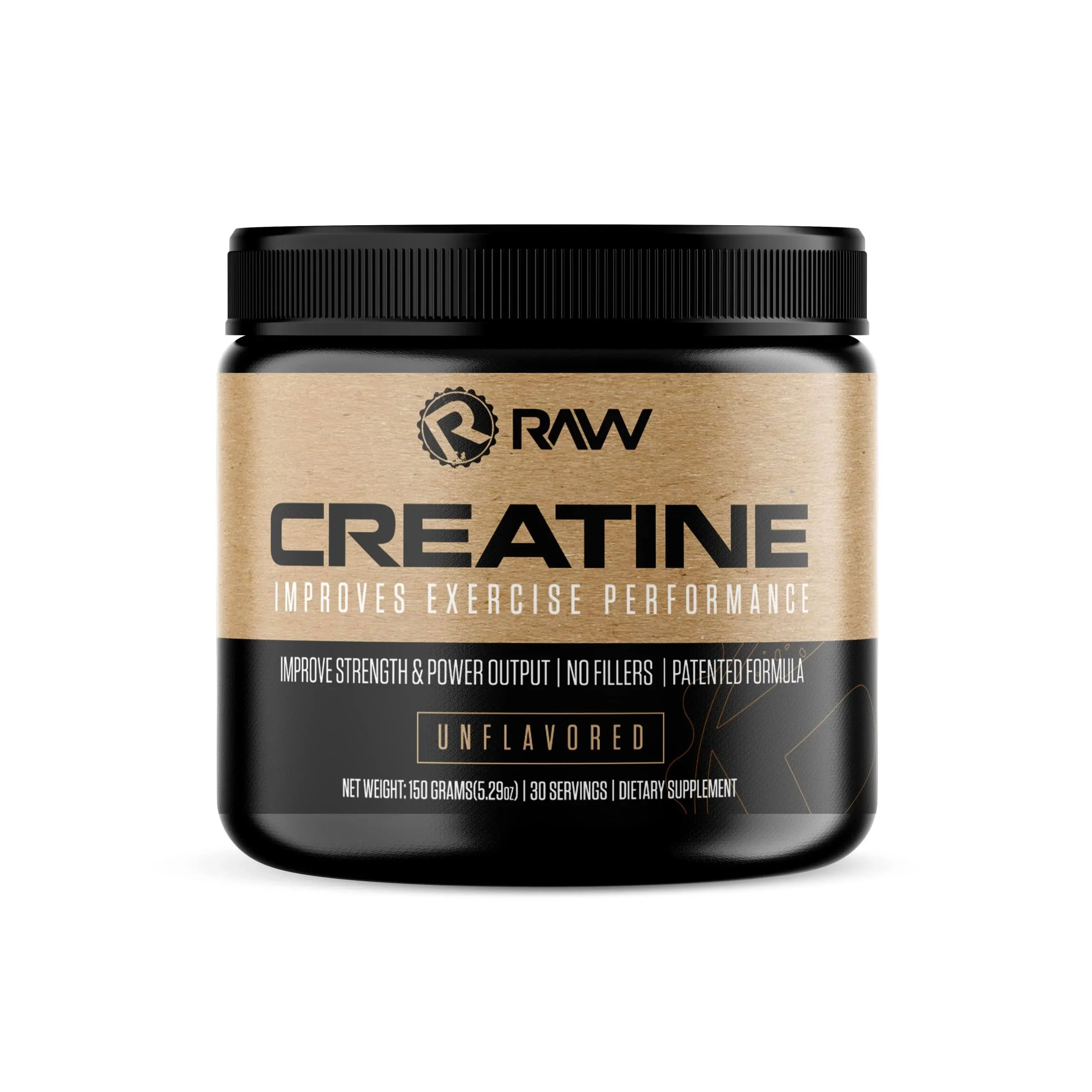 RAW Nutrition Creatine Monohydrate Powder, Unflavored, 510g 100 Servings