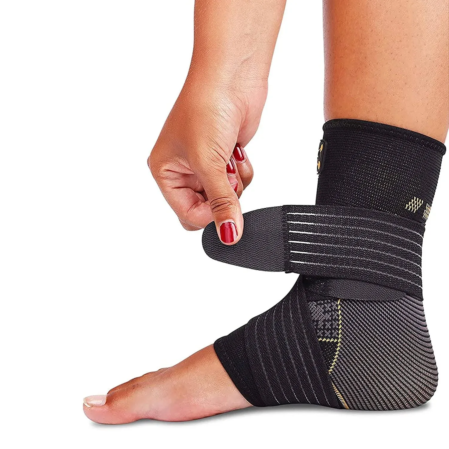 Ankle Brace for Women and Men - Adjustable Strap for Arch Support - Plantar Fasciitis Brace for Sprained Ankle Achilles Tendonitis Pain and Injured Foot - Breathable Copper Infused Nylon (Medium)