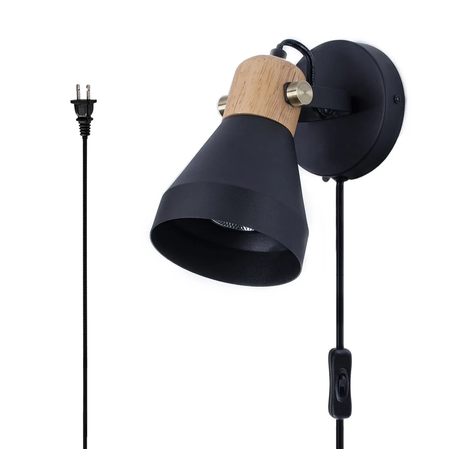 TeHenoo Minimalist Plug in Wall Sconce Modern Black Wall Lamp with Cord Conte...