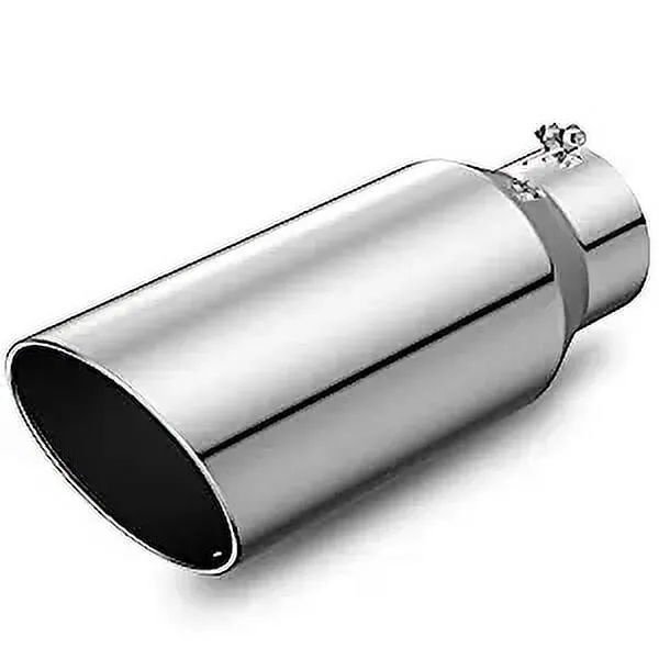 LEDKINGDOMUS 4 Inch Inlet Exhaust Tip, 4" Inlet 6" Outlet 15" Long Chrome Plated Finish Exhaust Tips, Universal Stainless Steel Tailpipe Tip for 4" OD Tailpipe, Bolt/ Clamp On, Silver