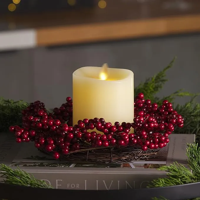 Luminara Red Berries Centerpiece Set with Ivory Flameless LED Candle (3&#034;x4.5&#034;...