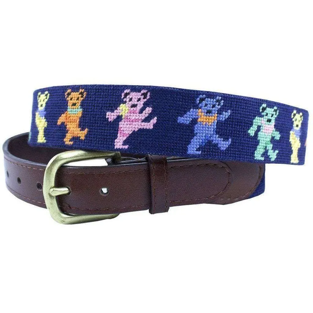 Dancing Bears Needlepoint Belt in Navy by Smathers & Branson