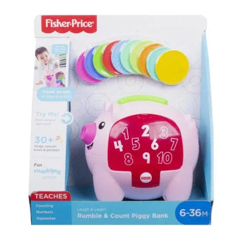 Fisher-Price Laugh & Learn Count & Rumble Piggy Bank, musical activity toy with fun motion and educational songs for infants and toddlers 6-36 months