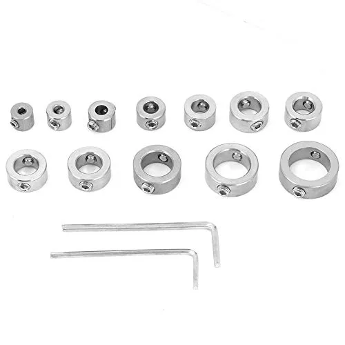 Ftvogue Drill Bit Depth Stop Collar Kit Set 12pcs 3-16mm Stainless Steel Drilling Limit Ring with Hex Wrench