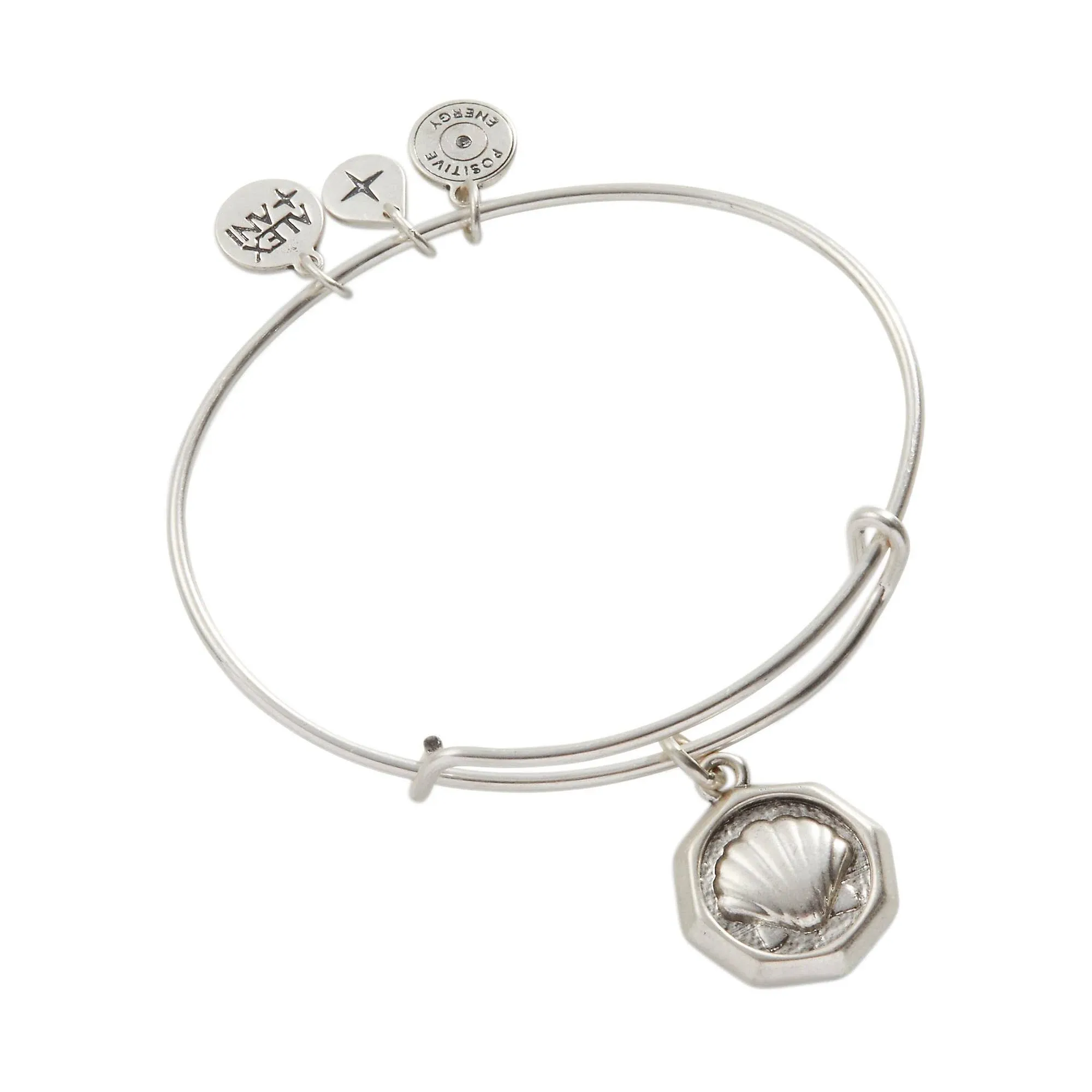 Alex and Ani Shell Charm Bangle Bracelet, Shiny Silver Finish, 2 to 3.5 in