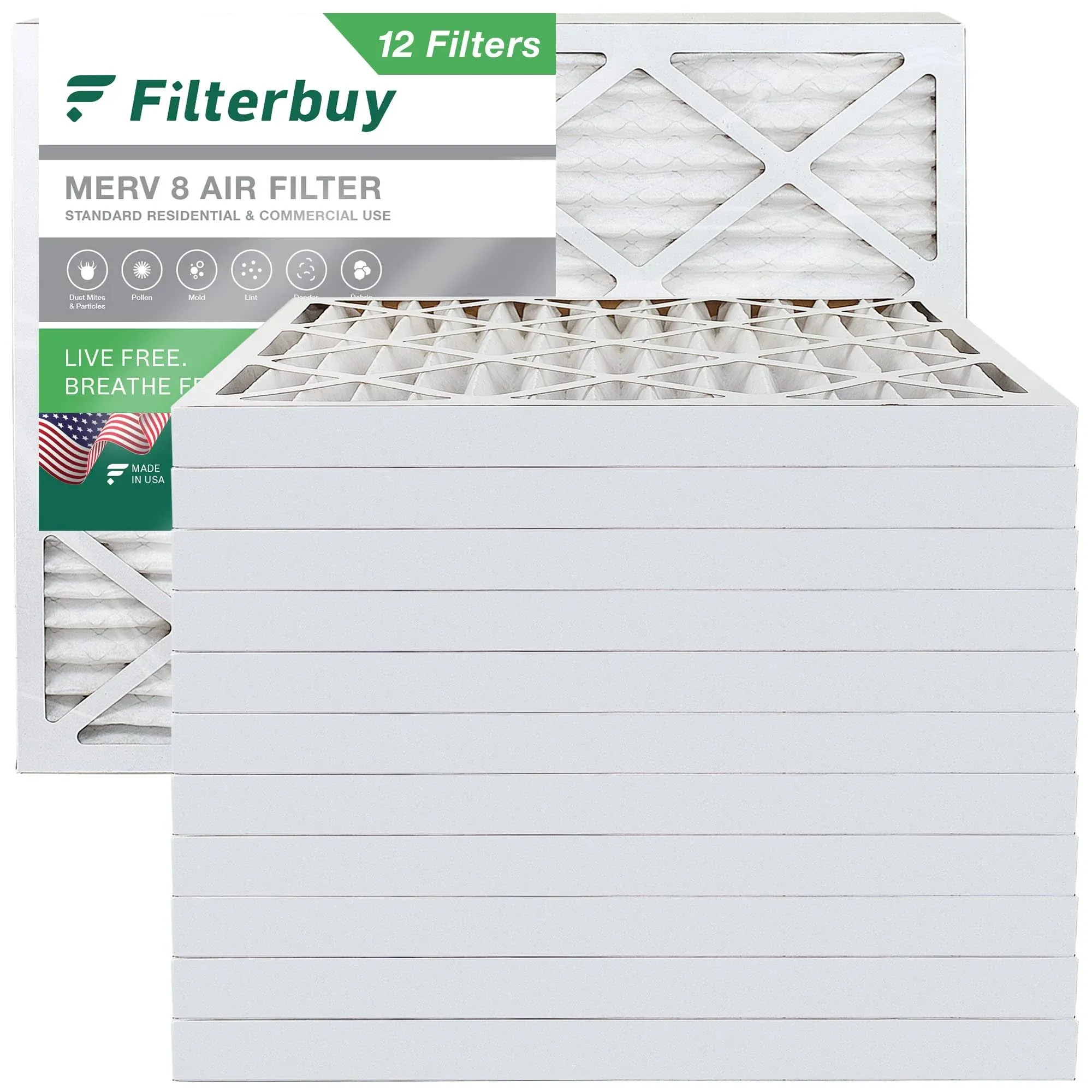 Filterbuy 16x20x2 Air Filter MERV 8 Dust Defense (4-Pack), Pleated HVAC AC Furnace Air Filters Replacement (Actual Size: 15.50 x 19.50 x 1.75 Inches)