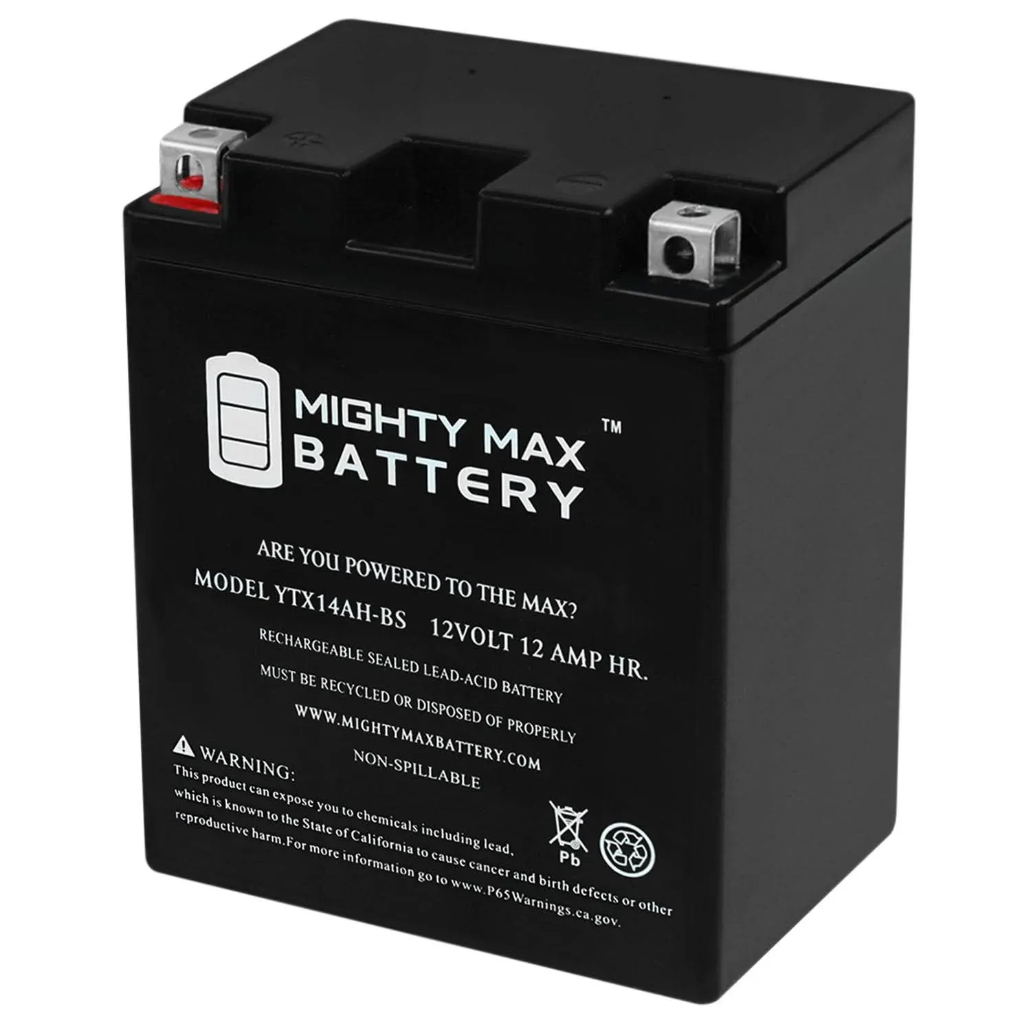 YTX14AH - 12 Volt 12AH 210 CCA - High Performance Maintenance Free SLA AGM Power Sport Battery - Casil Battery, YTX14AH-BS