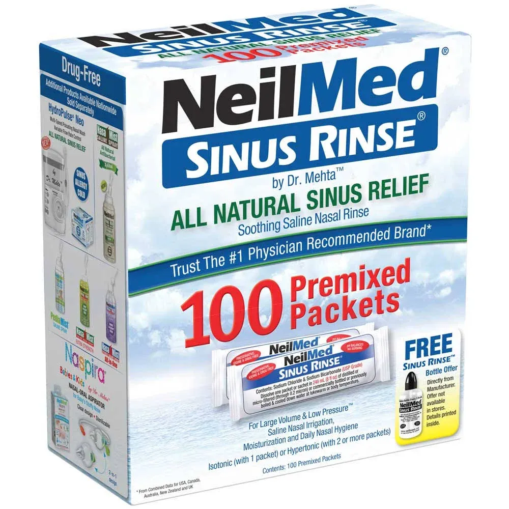 NeilMed Sinus Rinse All Natural Relief Premixed Refill Packets 100 Each