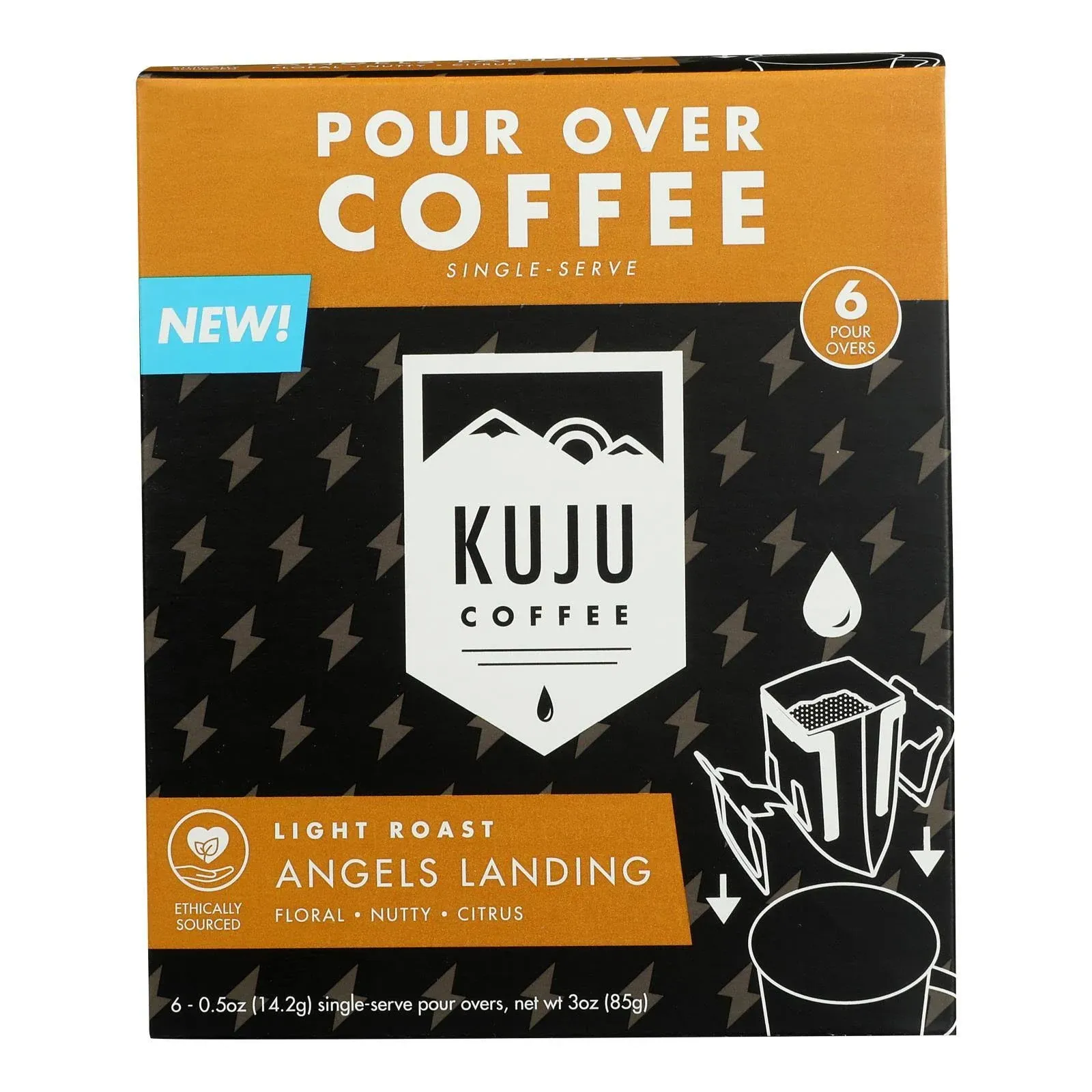 Kuju Coffee Premium Pour Over Camping Coffee Singles - 6 Pack Angels Landing, Light Roast - Superior Instant Pocket Coffee for Backpacking, Travel, and Camp