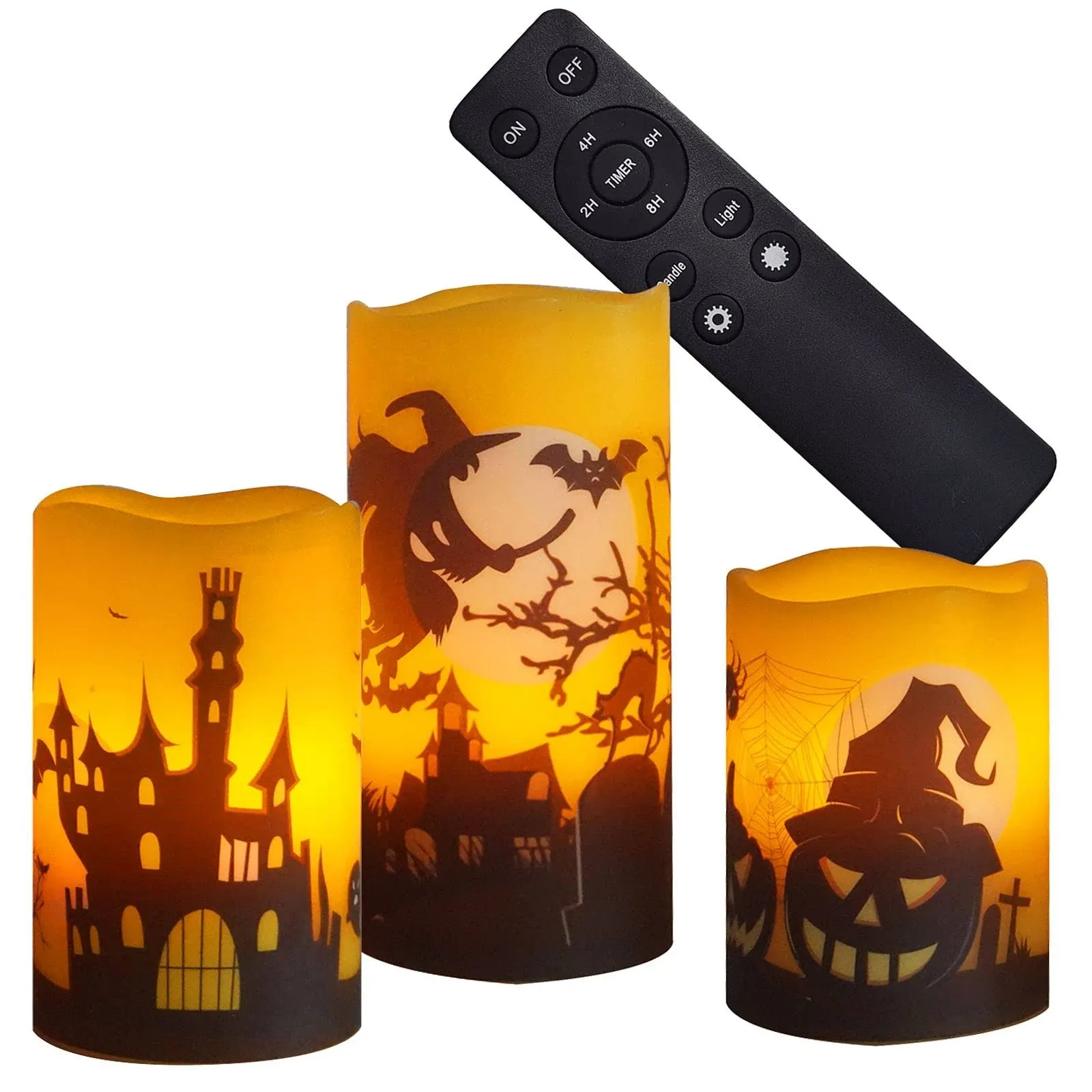 Halloween Flameless Candles with Remote Timer Real Wax Realistic Flickering Batt