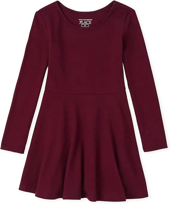 The Children's Place Girls' and Toddler Solid Long Sleeve Skater Dress