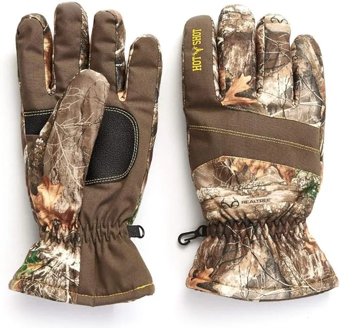 HOT SHOT Men’s Camo Defender Glove, Waterproof Insulated Long-Wear Non-Slip Grip Cold Weather Gloves for Hunting, Fishing