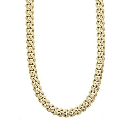 14k Solid Yellow Gold 13.5mm Yellow Pave Lite Miami Cuban Chain Necklace for Pendants and Charms with Box Clasp Closure (8.25", 24 inch)