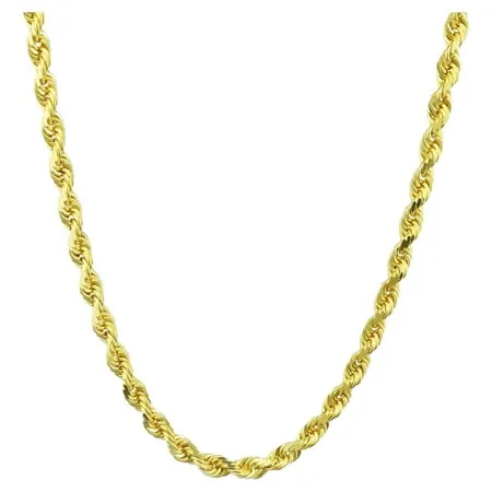 Men&#039;s Women&#039;s 14K Yellow Gold Plated 4mm Rope Chain Necklace 24&#034;