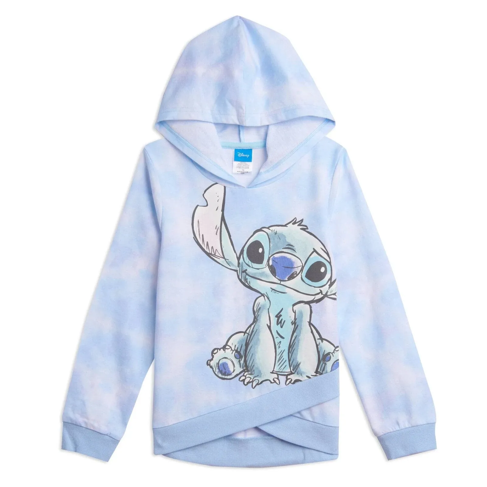 Disney Lilo & Stitch Big Girls French Terry Pullover Crossover Hoodie Tie Dye ...