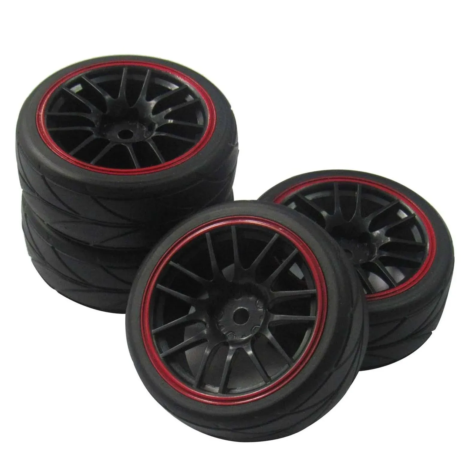  12mm Hex Wheel Rims &amp; OD 2.59&#034; Rubber Tires for RC 1/10 On-Road Touring Car 