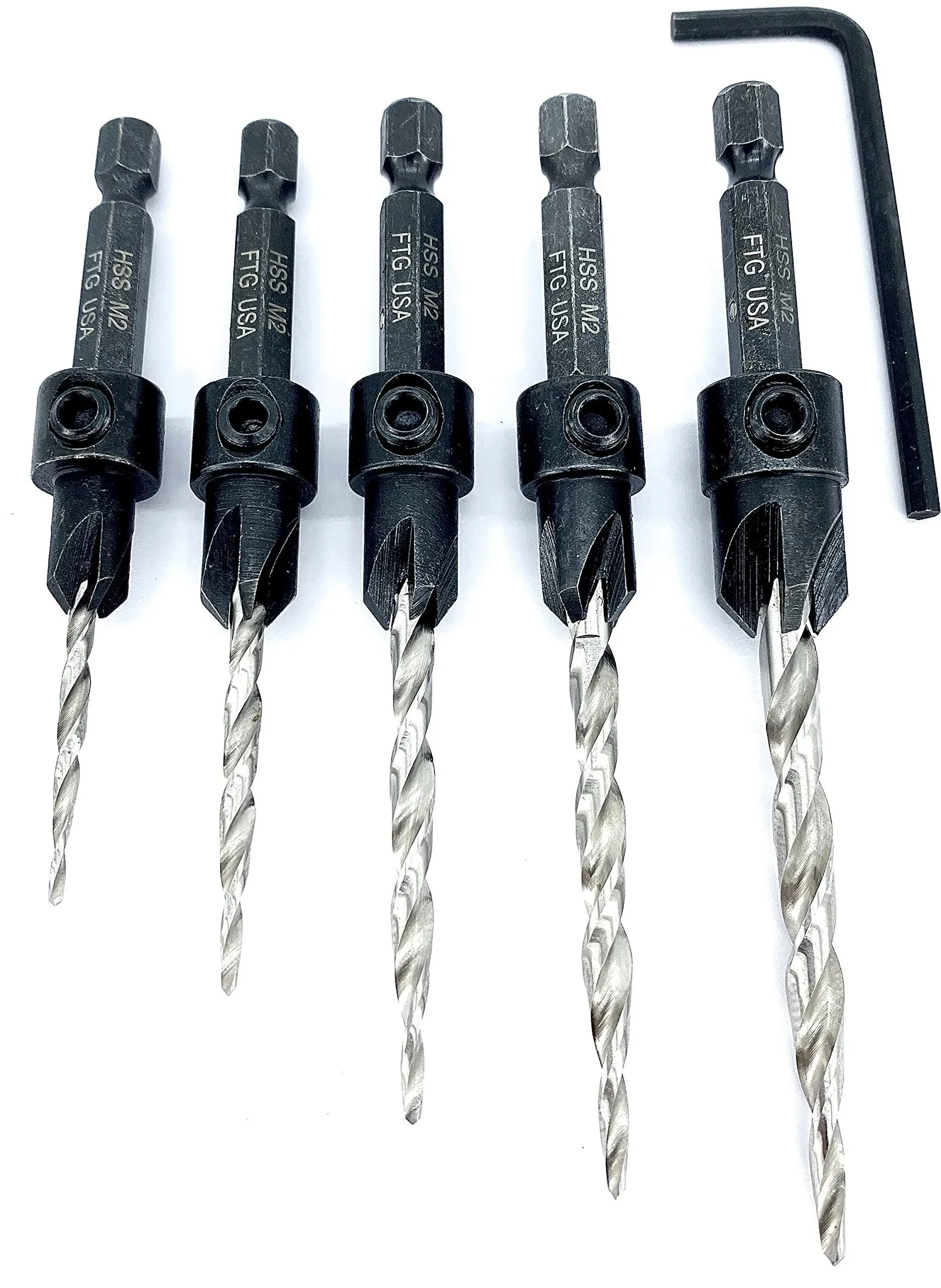 FTG USA Wood Countersink Drill Bit Set 5 PC Countersink Drill Bit #4, 6, 8, 10,