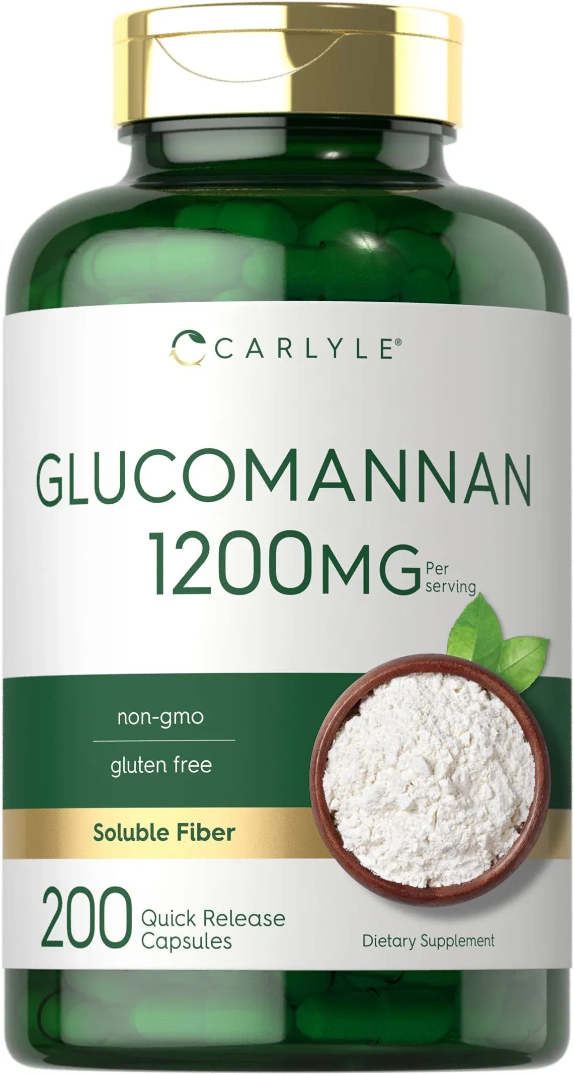 Carlyle Glucomannan Capsules | 200 Count | Soluble Fiber Pills | Non-GMO, Gluten Free Supplement