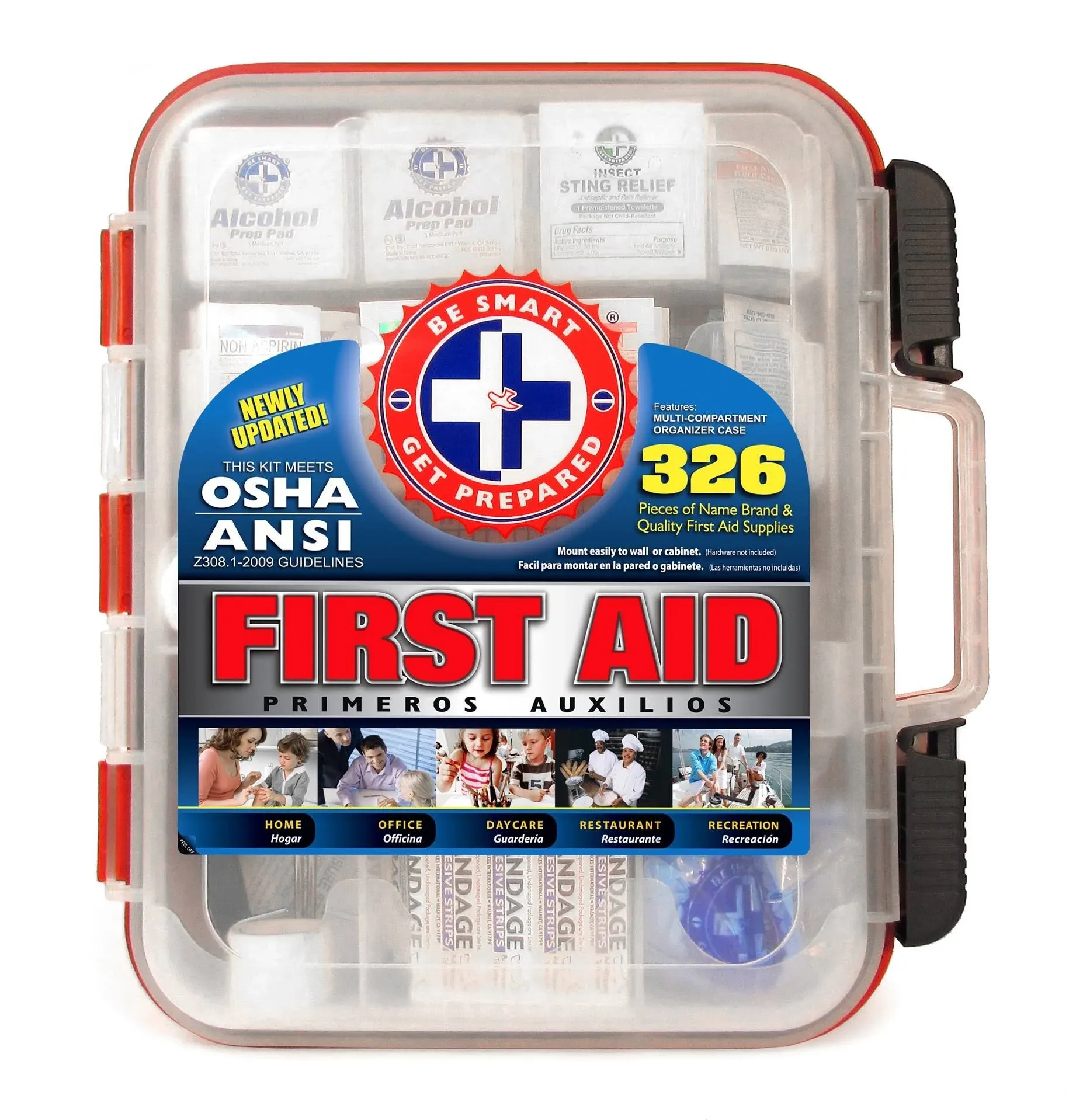 First Aid Kit Hard Red Case 326 Pieces Exceeds Osha and ANSI Guidelines