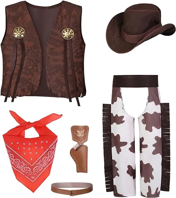 TOGROP Cowboy Costume for Boys 5pcs Kids Cowgirl Western Dress Up Party Cosplay 3-12 Years