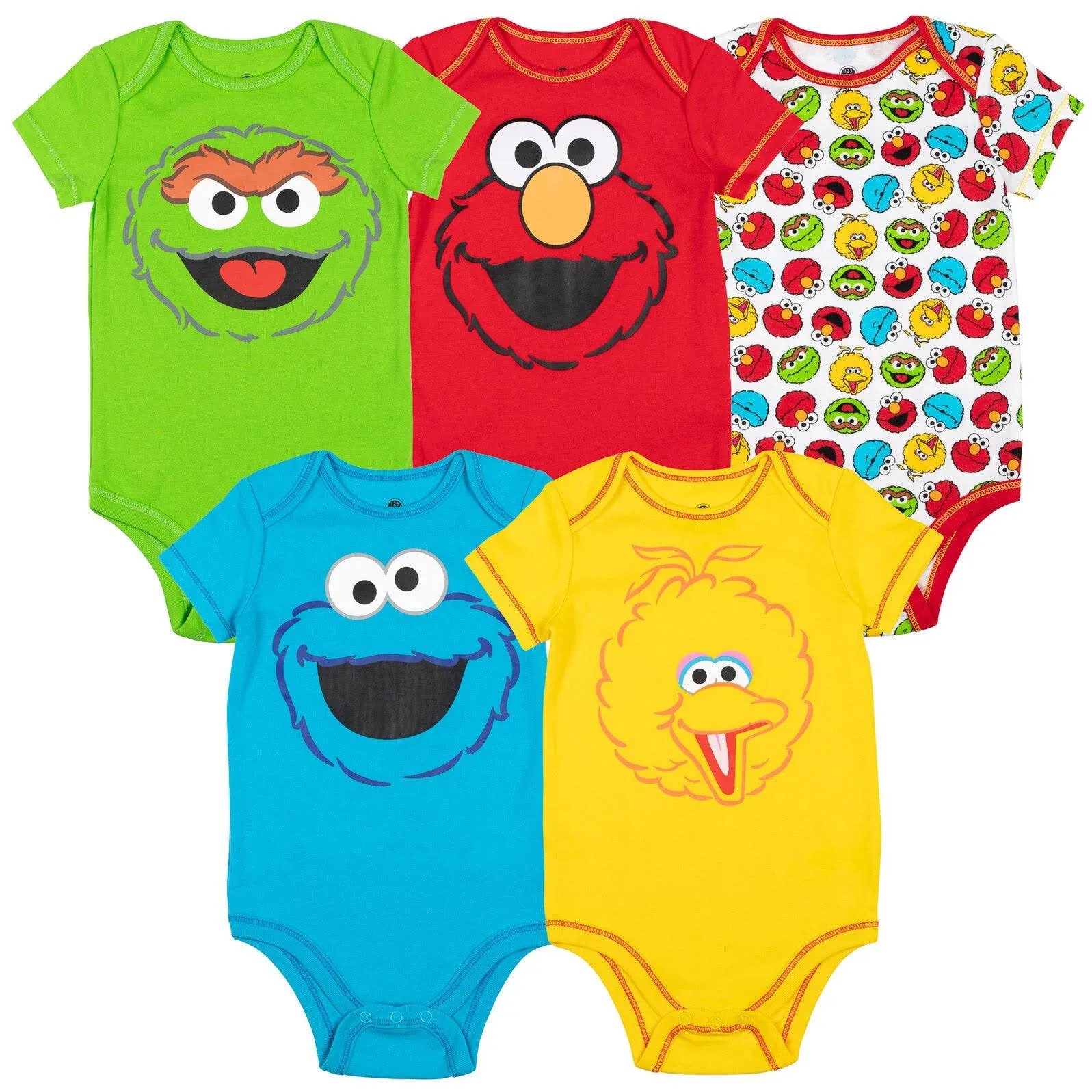 Sesame Street Baby Boy Girl 5 Pack Bodysuits - Elmo, Cookie Monster, Oscar and ...