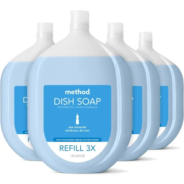 Method Gel Dish Soap, Refill, Sea Minerals, Recyclable Bottle, Biodegradable Formula, Tough on Grease, 54 Fl Oz (Pack of 4)