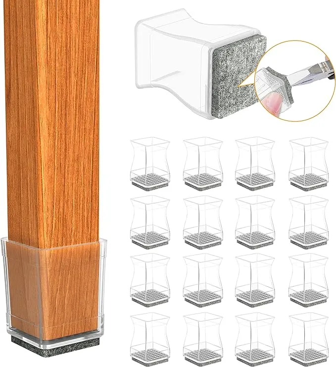 Clear Square Chair Leg Floor Protectors, 16Pcs Silicone Chair Floor Protectors for Hardwood, Chair Legs Caps to Prevent Floor from Scratches and Reduce Noise, Easy to Move(1 3/4 Inch)