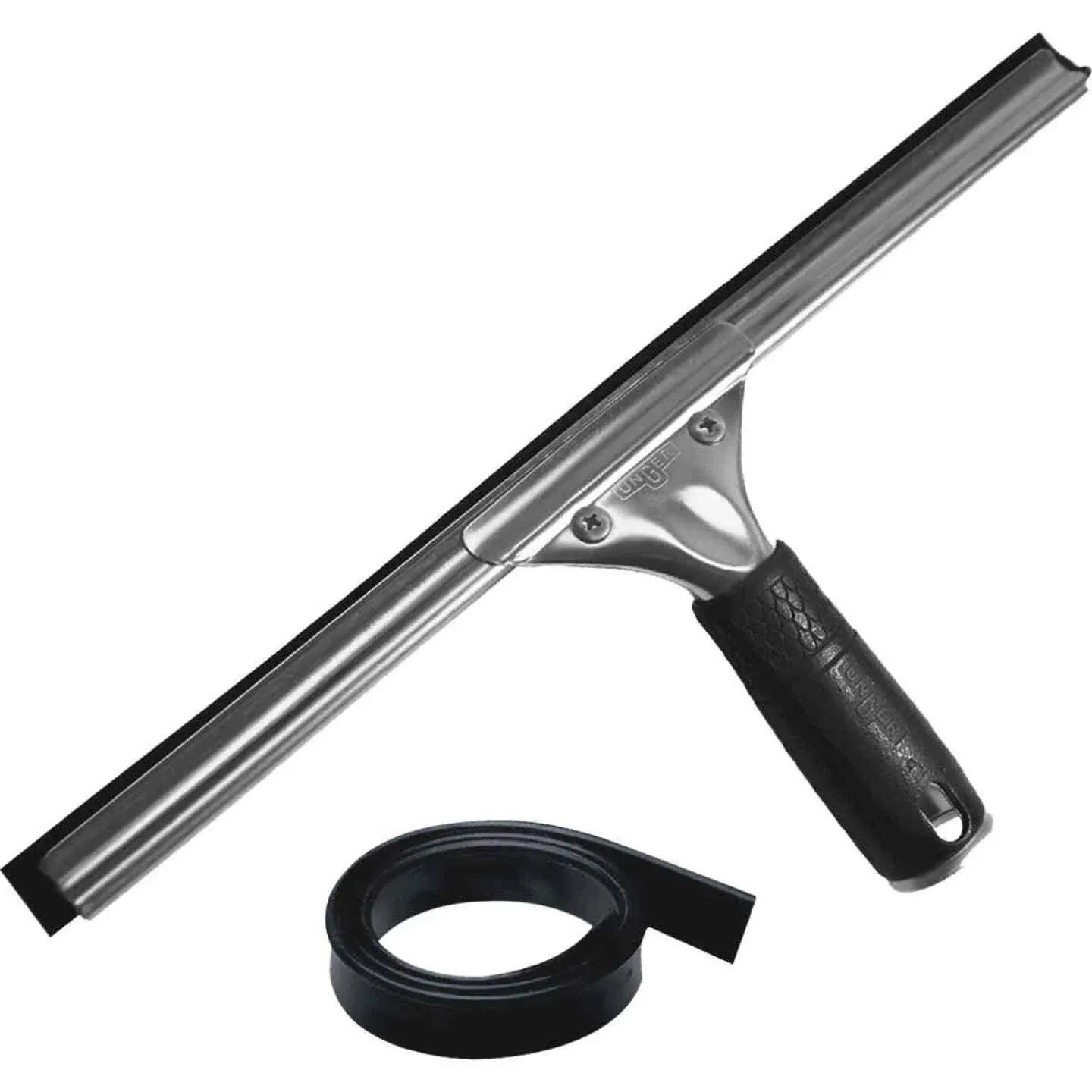 Unger 12-inch Stainless Steel Window Squeegee with Rubber Grip and Rubber Connect and Clean Locking System