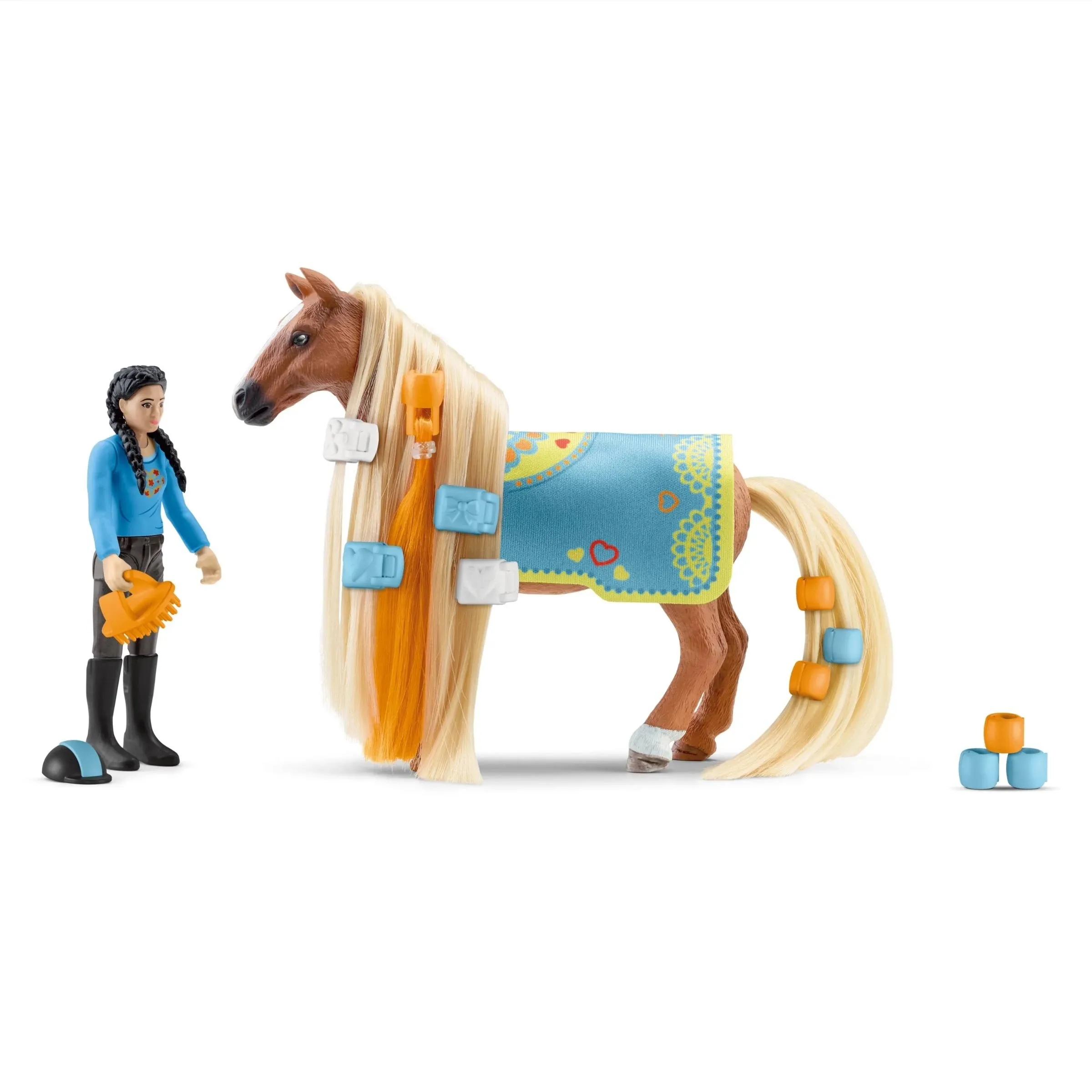 Schleich Horse Club Sofia's Beauties 18-Piece Horse Beauty Set - Horse Rider Kim and Horse Figurine with Brushable Styling Hair Plus Bead and Clip Accessories, Gift for Boys and Girls Ages 5 and up