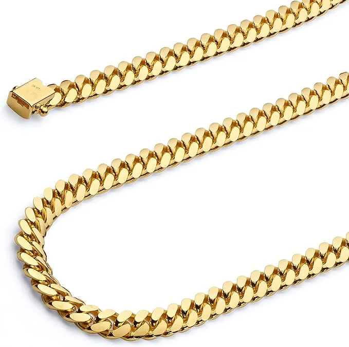 Wellingsale 14K Hollow Gold Miami Cuban Link Curb Chains (Select Options)