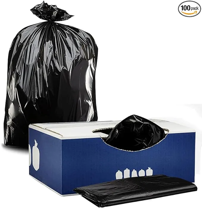 55 Gallon Rubbermaid Compatible Trash Bags - Black, 100 Bags - 1.5 Mil