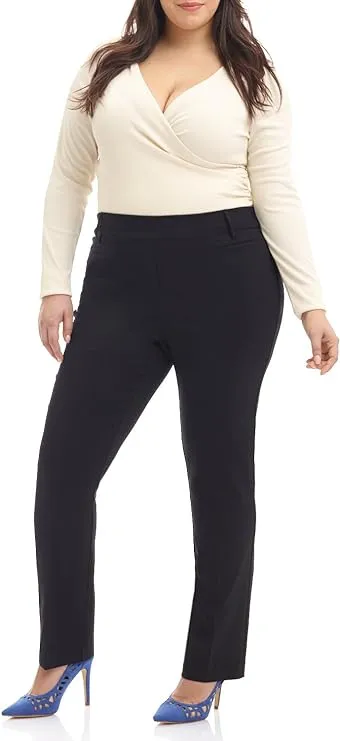 Rekucci Curvy Woman Ease into Comfort Plus Size Straight Pant w/Tummy Control