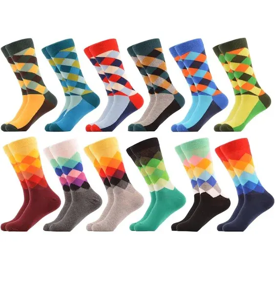 WeciBor Men's Dress Colorful Combed Cotton Crew Socks 12 Pack - Size 9-11/10-13/12-16