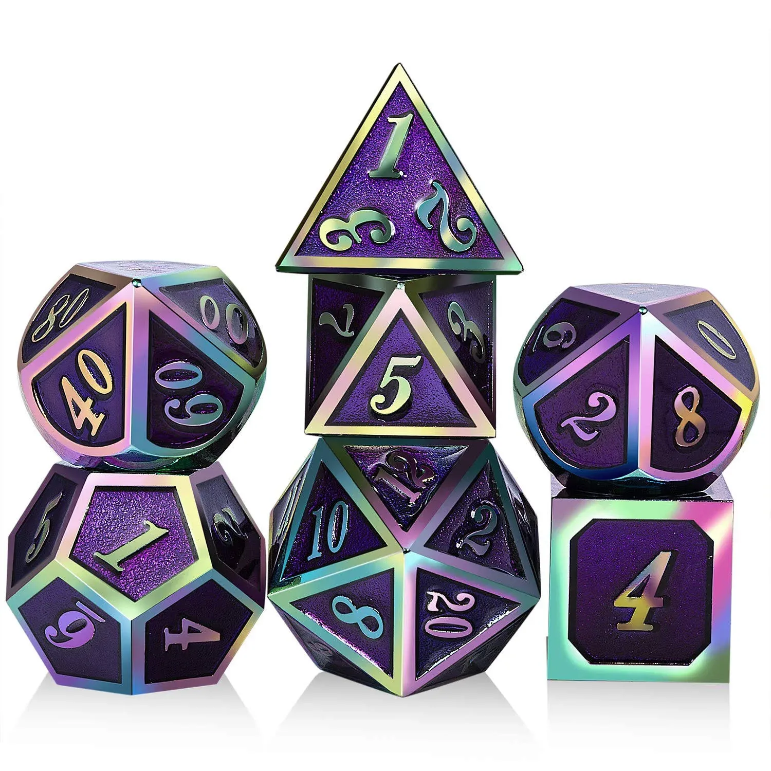 Purple Metal Dice Set D&D, DNDND 7 Die Enamel Polyhedral DND Dice Set with Metal ...