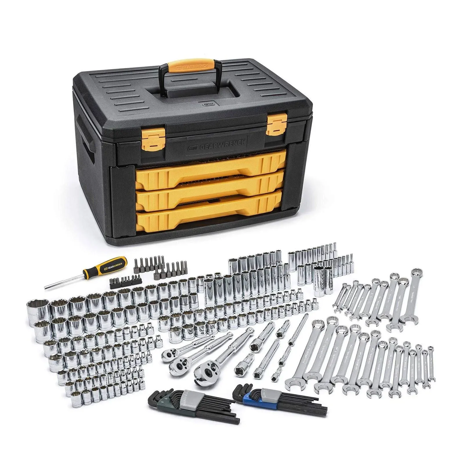 1/4 in., 3/8 in. and 1/2 in. Drive Standard and Deep SAE/Metric Mechanics Tool Set in 3-Drawer Storage Box (239-Piece)