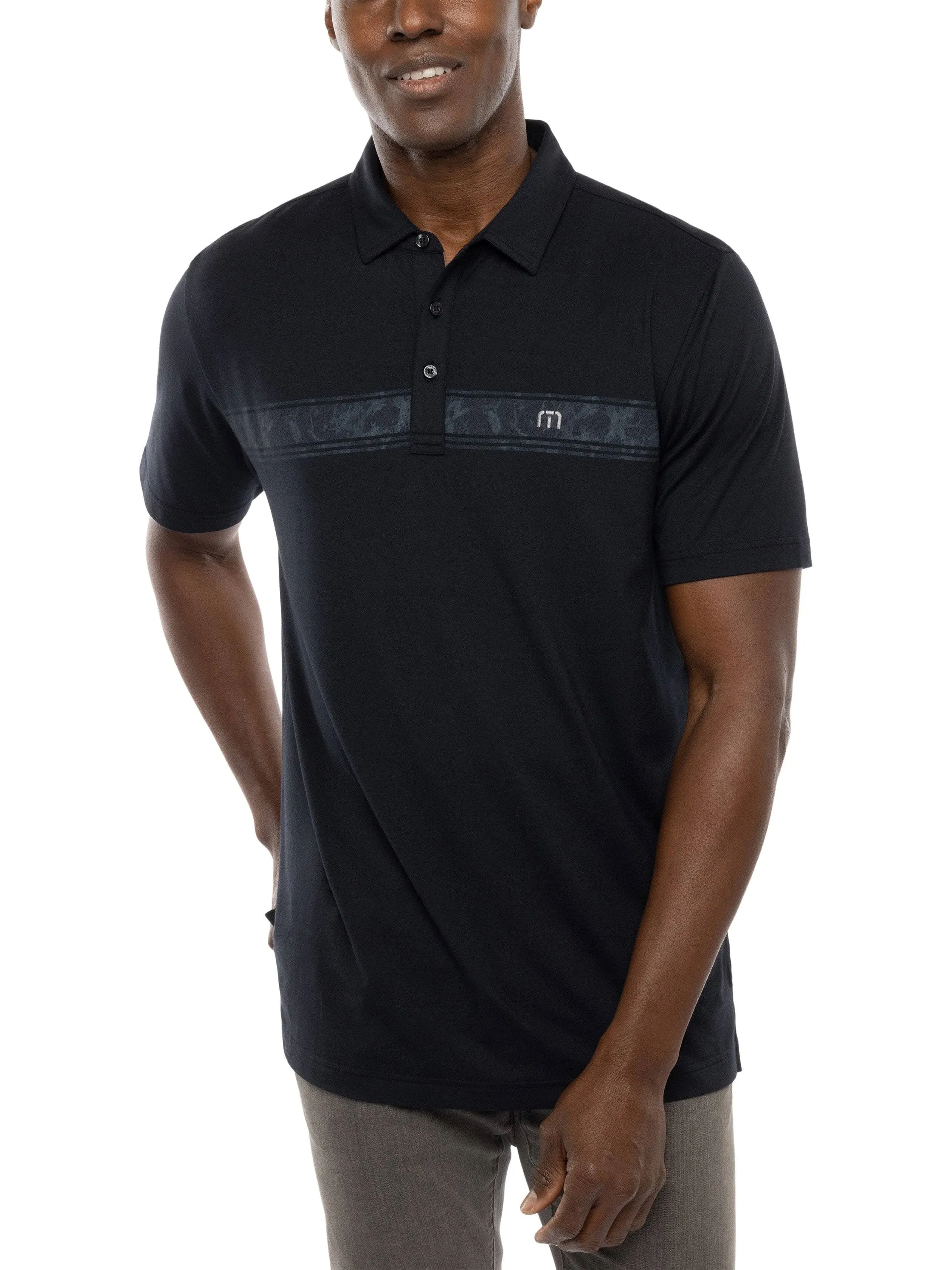 TravisMathew Men's Thunder Roll Golf Polo, Large, Black