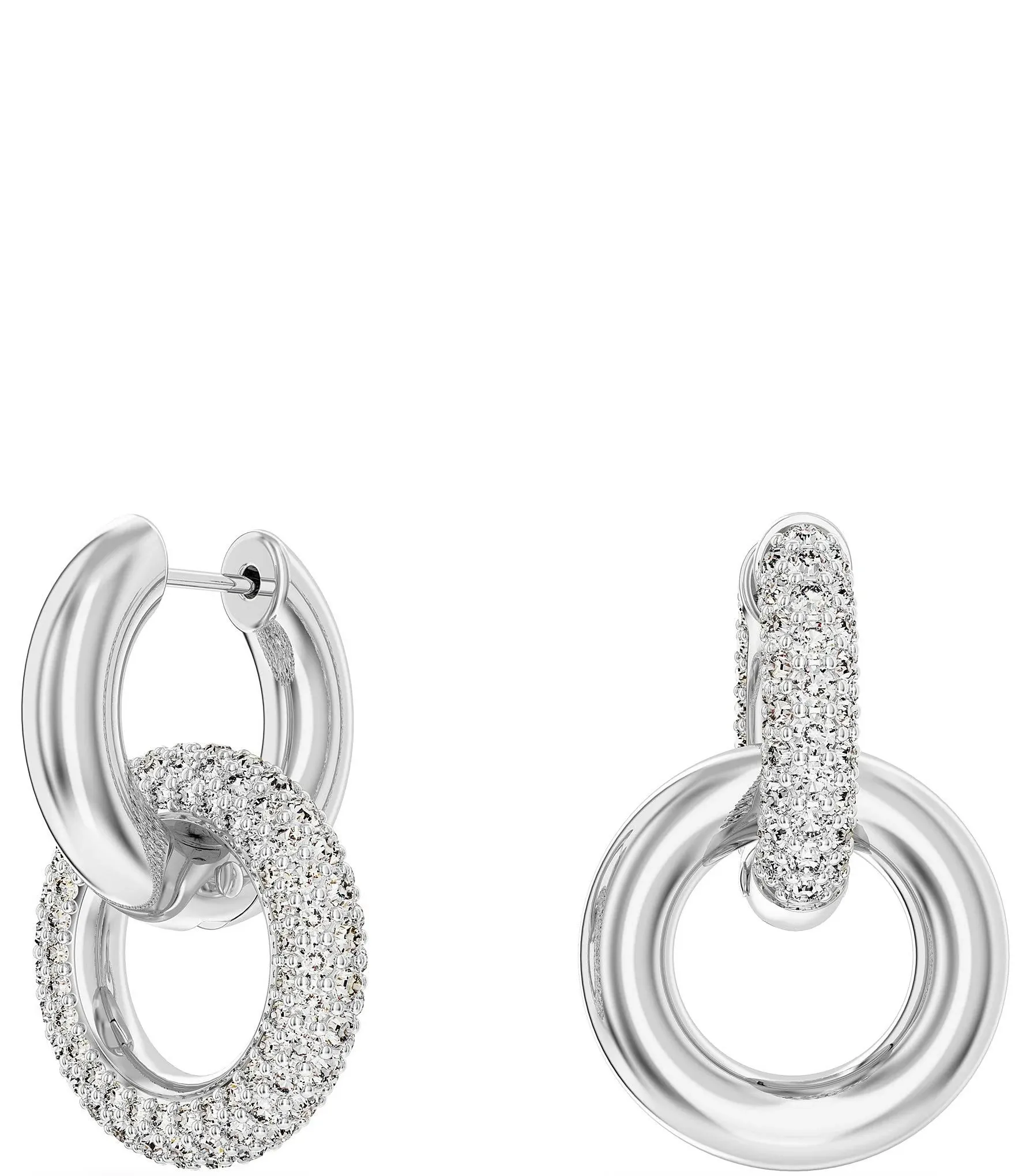 Swarovski Dextera Asymmetric Interlocking Loop Hoop Earrings, White and Rhodium Plated