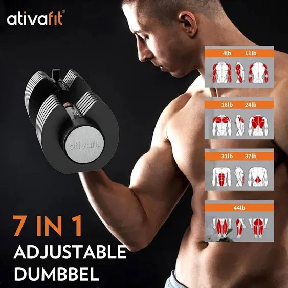 ATIVAFIT Adjustable Dumbbell Set 44LBS Pair/ 66LBS Pair Dumbbell Free Weights Du